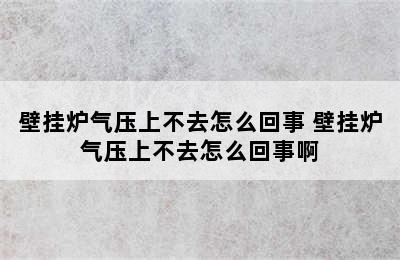 壁挂炉气压上不去怎么回事 壁挂炉气压上不去怎么回事啊